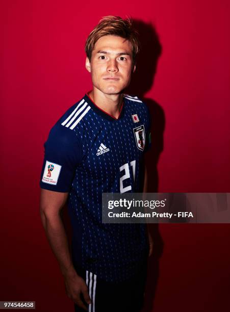 Gotoku Sakai of Japan poses for a portrait during the official FIFA World Cup 2018 portrait session at the FC Rubin Training Grounds on June 14, 2018...