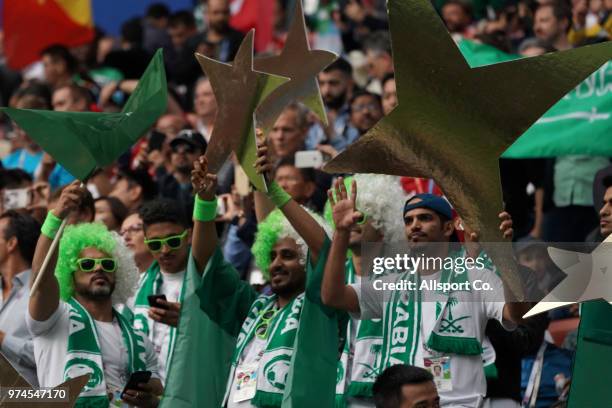 Saudi Arabia fans during the 2018 FIFA World Cup Russia group A match between Russia and Saudi Arabia at Luzhniki Stadium on June 14, 2018 in Moscow,...