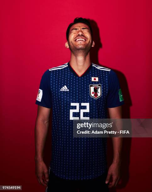 Maya Yoshida of Japan poses for a portrait during the official FIFA World Cup 2018 portrait session at the FC Rubin Training Grounds on June 14, 2018...
