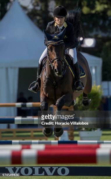 Edwina Tops-Alexander of Australia and horse Inca Boy van T Vianahof during the "CSI 5" 1.45m jumping competition on the first day of Longines Global...
