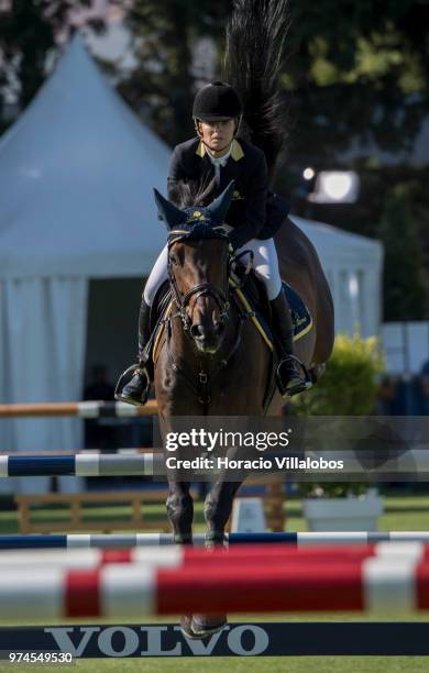 Edwina Tops-Alexander of Australia and horse Inca Boy van T Vianahof during the "CSI 5" 1.45m jumping competition on the first day of Longines Global...