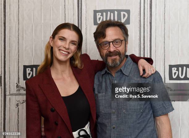 Betty Gilpin and Marc Maron visit Build Series to promote "GLOW" at Build Studio on June 14, 2018 in New York City.
