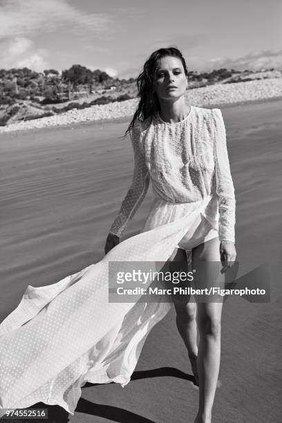 Model Elena Melnik poses at a fashion shoot for Madame Figaro on November 28, 2017 in Taghazout, Morocco. Dress by Elisabetta Franchi. PUBLISHED...