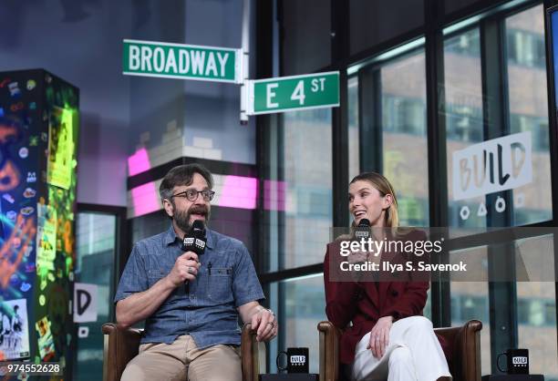 Marc Maron and Betty Gilpin visit Build Series to promote "GLOW" at Build Studio on June 14, 2018 in New York City.