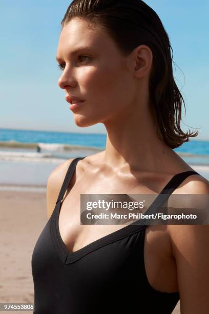 Model Alexandra Martynova poses at a fashion and beauty shoot for Madame Figaro on November 28, 2017 in Taghazout, Morocco. Swimsuit . CREDIT MUST...