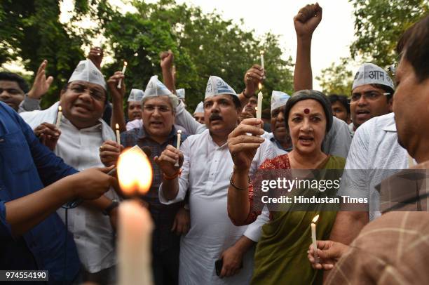 Aam Aadmi Party during protest march and candle light vigil led by AAP senior leader Sanjay Singh and Communist Party of India leader Brinda Karat...