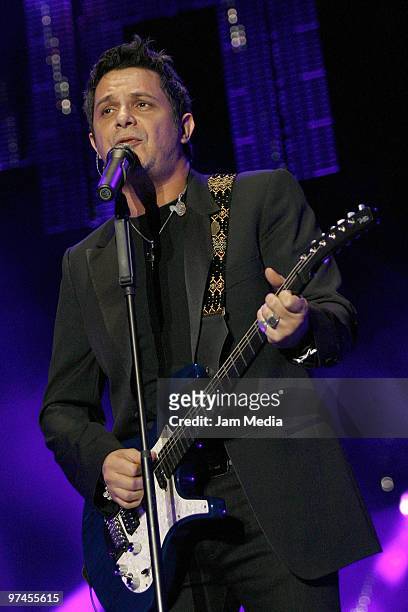 Singer Alejandro Sanz performs during the Paradise Tour 2010, at the 3 de Marzo Stadium on March 4, 2009 in Zapopan, Mexico. (Photo by Gerardo...