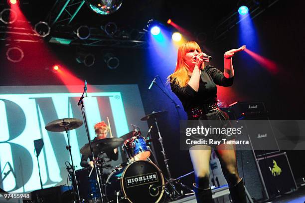 Singer Chantal Claret, of Morningwood, performs at the BMI's Industry Insider panel at the Highline Ballroom on March 4, 2010 in New York City.