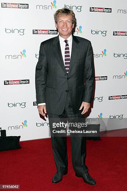 Television personality Nigel Lythgoe arrives at The Hollywood Reporter Reception Honoring Oscar Nominees at The Getty House on March 4, 2010 in Los...