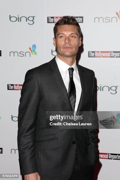 Radio personality Ryan Seacrest arrives at The Hollywood Reporter Reception Honoring Oscar Nominees at The Getty House on March 4, 2010 in Los...