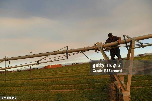 Cleave Simpson works on his alfalfa farm on June 10, 2018 in Alamosa, Colorado. Simpson is worried about water shortage in the area and was not able...