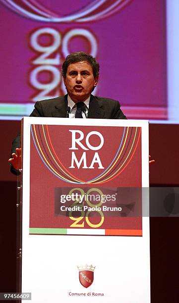 Gianni Alemanno the Mayor Of Rome presents the candidature for 2020 Summer Olympic Games at Auditorim Palace on March 5, 2010 in Rome, Italy.