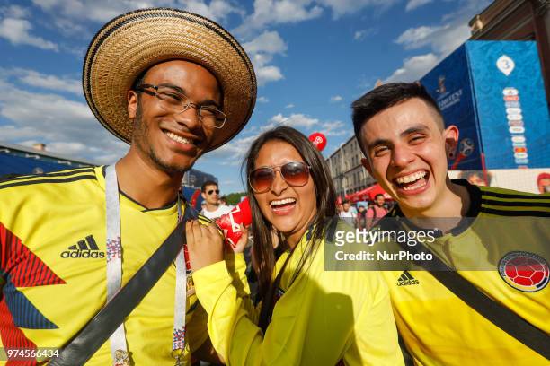 Colombia supporters during the FIFA World Cup 2018 match between Russia and Saudi Arabia on June 14, 2018 at Fan Fest zone in Saint Petersburg,...