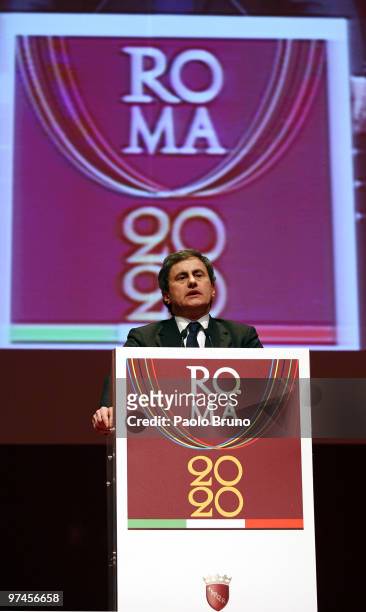 Gianni Alemanno the Mayor Of Rome presents the candidature for 2020 Summer Olympic Games at Auditorim Palace on March 5, 2010 in Rome, Italy.