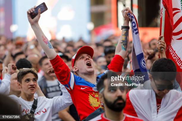 Supporters during the FIFA World Cup 2018 match between Russia and Saudi Arabia on June 14, 2018 at Fan Fest zone in Saint Petersburg, Russia.