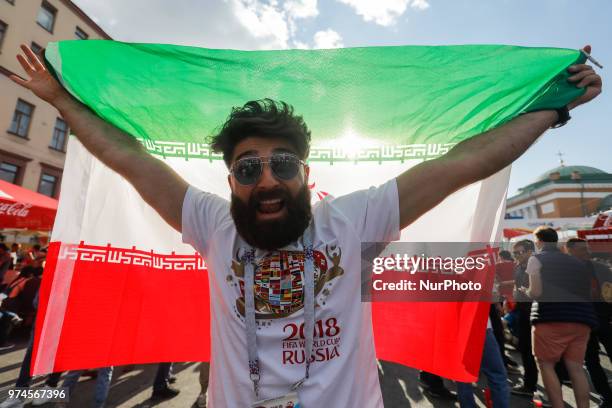 Iran supporter during the FIFA World Cup 2018 match between Russia and Saudi Arabia on June 14, 2018 at Fan Fest zone in Saint Petersburg, Russia.