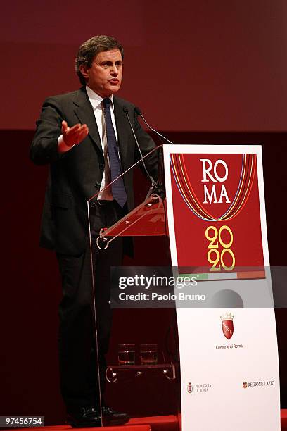 Gianni Alemanno the Mayor Of Rome presents the candidature for 2020 Summer Olympic Games at Auditorim Palace on March 5, 2010 in Rome, Italy.