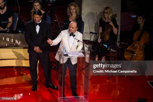 Robert Trujillo and Lars Ulrich of Metallica receive the 2018 Polar Music Prize award at the Grand Hotel on June 14, 2018 in Stockholm, Sweden.