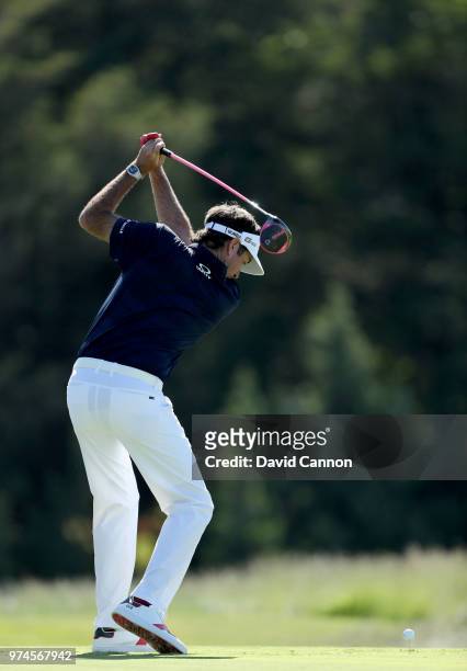 Bubba Watson of the United States plays his tee shot on the sixth hole during the first round of the 2018 US Open at Shinnecock Hills Golf Club on...