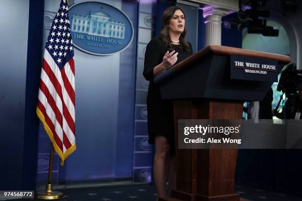 White House Press Secretary Sarah Huckabee Sanders addresses reporters during a White House daily news briefing at the James Brady Press Briefing...