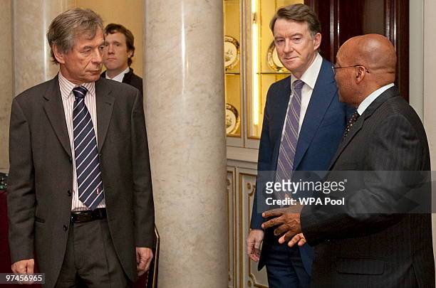 South African President Jacob Zuma talks with Confederation of British Industry Deputy President Martin Broughton and Business Secretary Peter...
