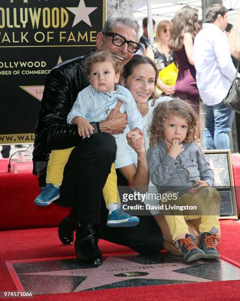 Actor Jeff Goldblum and wife Emilie Livingston pose with children River Joe Goldblum and Charlie Ocean Goldblum at Jeff Goldblum being honored with a...