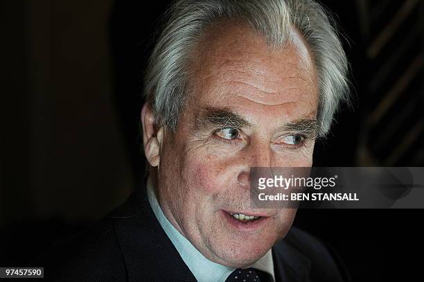Uk Independence Party leader Lord Pearson speaks during a press conference attended by Dutch far-right lawmaker Geert Wilders in London, on March 5,...