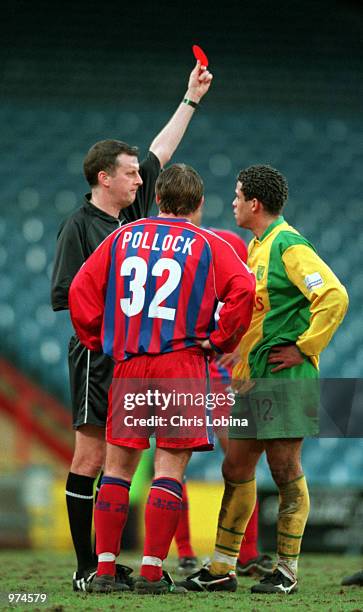 Jamie Pollock and Darel Russell both receive the red card during the Nationwide League Division One match between Crystal Palace and Norwich City...