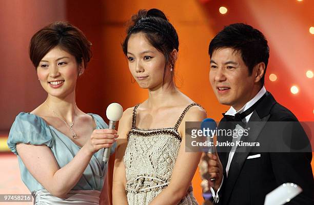 Actress Aoi Miyazaki attends the 33rd Japan Academy Aawrds at Grand Prince Hotel New Takanawa on March 5, 2010 in Tokyo, Japan. Actor Ken Watanabe...