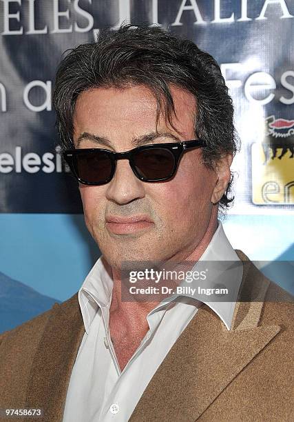 Actor Sylvester Stallone attends the ceremony to honor Samuel L Jackson and Latanya Richardson at the 5th LA Italia Festival at Mann Chinese 6 on...