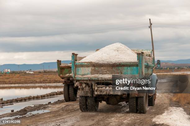 extraction of salt from the salt lakes - gravel extraction stock pictures, royalty-free photos & images