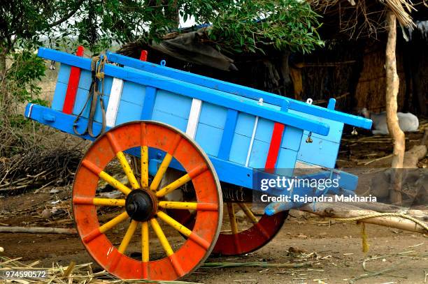 colorful bullock cart - carretta foto e immagini stock