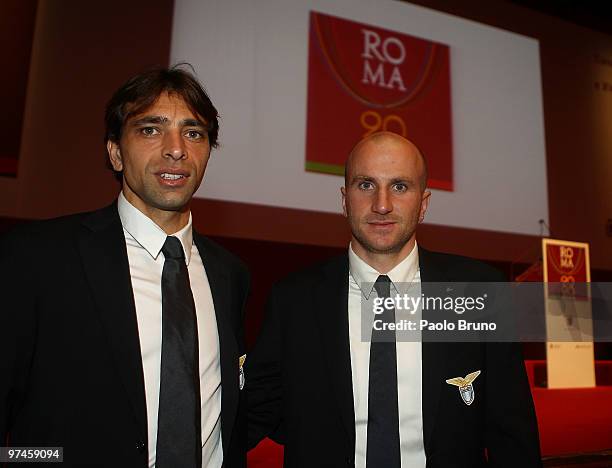 Sebastiano Siviglia and Tommaso Rocchi of SS Lazio attend the Candidature For Rome 2020 Summer Olympic Games at Auditorim Palace on March 5, 2010 in...