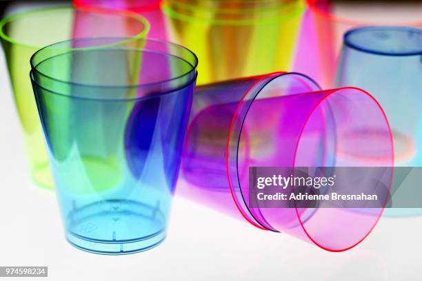 colorful empty party cups - colourful studio shots stock-fotos und bilder
