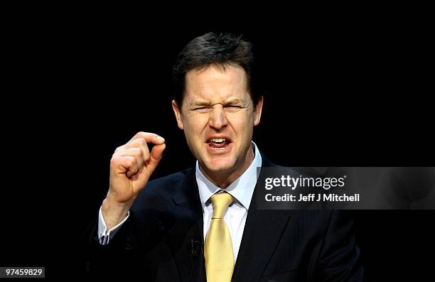 Liberal Democrat Party Leader Nick Clegg adresses the Scottish party conference on March 5, 2010 in Perth, Scotland. As the UK gears up for one of...