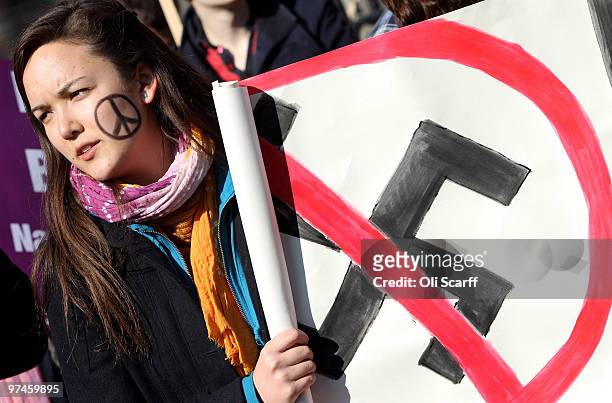 Anti-fascist protesters demonstrate against the arrival of far-right Dutch MP Geert Wilders and a demonstration by the English Defence League on...