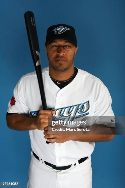 Vernon Wells of the Toronto Blue Jays poses for photos during media day on March 1, 2010 in Dunedin, Florida.