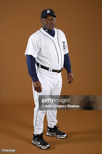 Batting Coach Lloyd McClendon of the Detroit Tigers poses during photo day at the Detroit Tigers Spring Training facility on February 27, 2010 in...