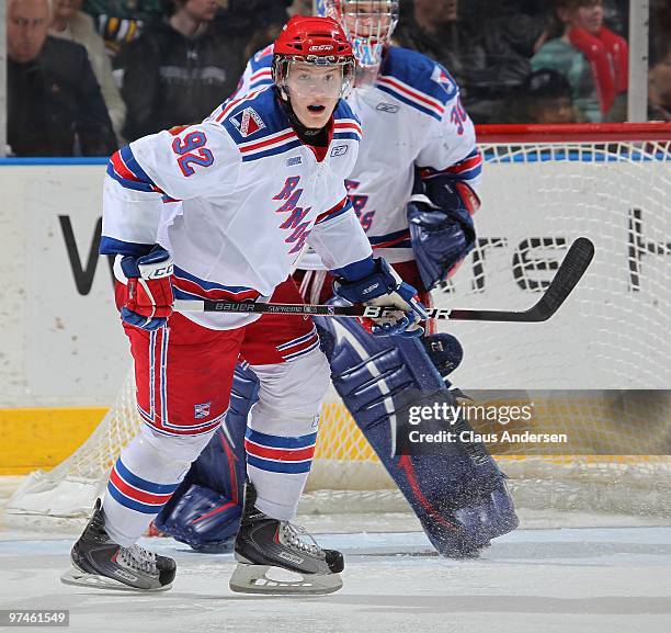 Gabriel Landeskog of the Kitchener Rangers skates in a game against the London Knights on March 4, 2010 at the John Labatt Centre in London, Ontario....