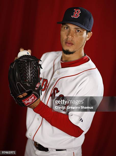 Ramon A. Ramirez of the Boston Red Sox poses during photo day at the Boston Red Sox Spring Training practice facility on February 28, 2010 in Ft....