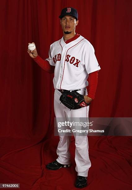 Ramon A. Ramirez of the Boston Red Sox poses during photo day at the Boston Red Sox Spring Training practice facility on February 28, 2010 in Ft....