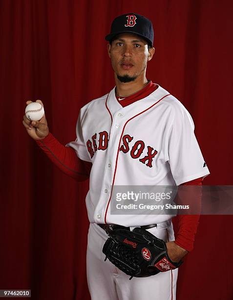 Ramon A. Ramirez of the Boston Red Sox poses during photo day at the Boston Red Sox Spring Training practice facility on February 28, 2010 in Ft....