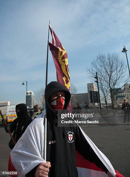 Members of the English Defence League stage a demonstration in support of Dutch MP Geert Wilders on March 5, 2010 in London, England. Mr Wilders was...