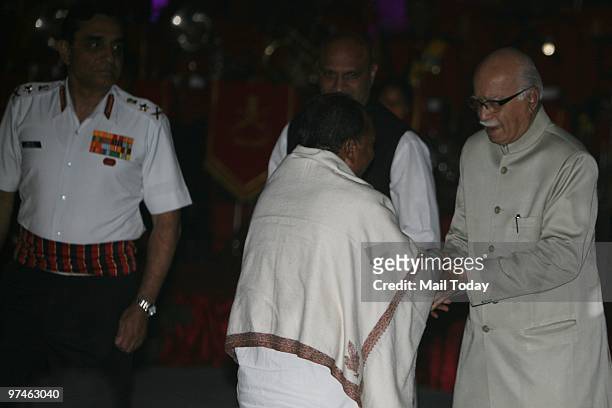 Defence Minister AK Antony, BJP Leader LK Advani and Army Chief Deepak Kapoor at the three-day International Military Music Festival in Delhi on...