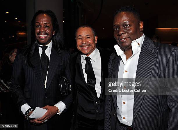 Verdine White, Ralph Johnson and Philip Bailey of Earth, Wind & Fire arrive at the 52nd Annual GRAMMY Awards - Salute To Icons Honoring Doug Morris...