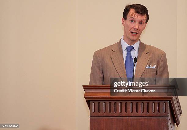 Prince Joachim of Denmark speaks during the Mexico-Denmark Water Seminar: Hydric infrastructure investment opportunities at Four Seasons Hotel on...