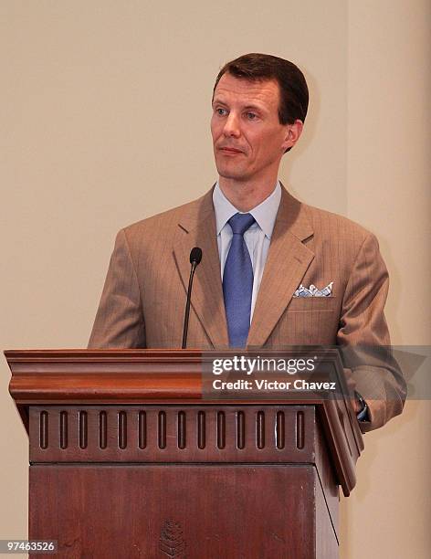 Prince Joachim of Denmark speaks during the Mexico-Denmark Water Seminar: Hydric infrastructure investment opportunities at Four Seasons Hotel on...