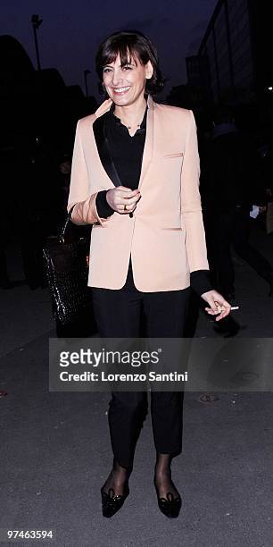 Ines de la Fressange arrives at the Lanvin Ready to Wear show as part of the Paris Womenswear Fashion Week Fall/Winter 2011 at Halle Freyssinet on...