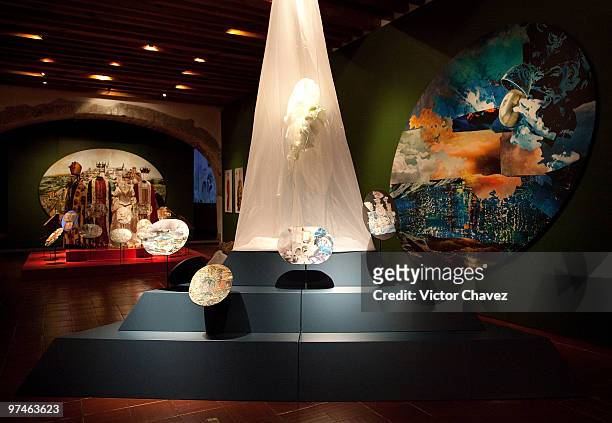 Decoupages and clothes part of the "The Wild Swans" exhibition are showcased during Crown Prince Joachim and Princess Marie of Denmark visit at the...