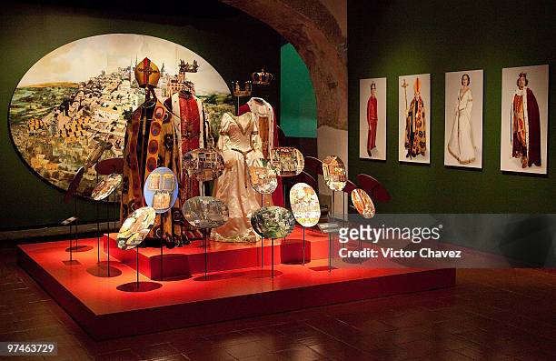 Decoupages and clothes part of the "The Wild Swans" exhibition are showcased during Crown Prince Joachim and Princess Marie of Denmark visit at the...